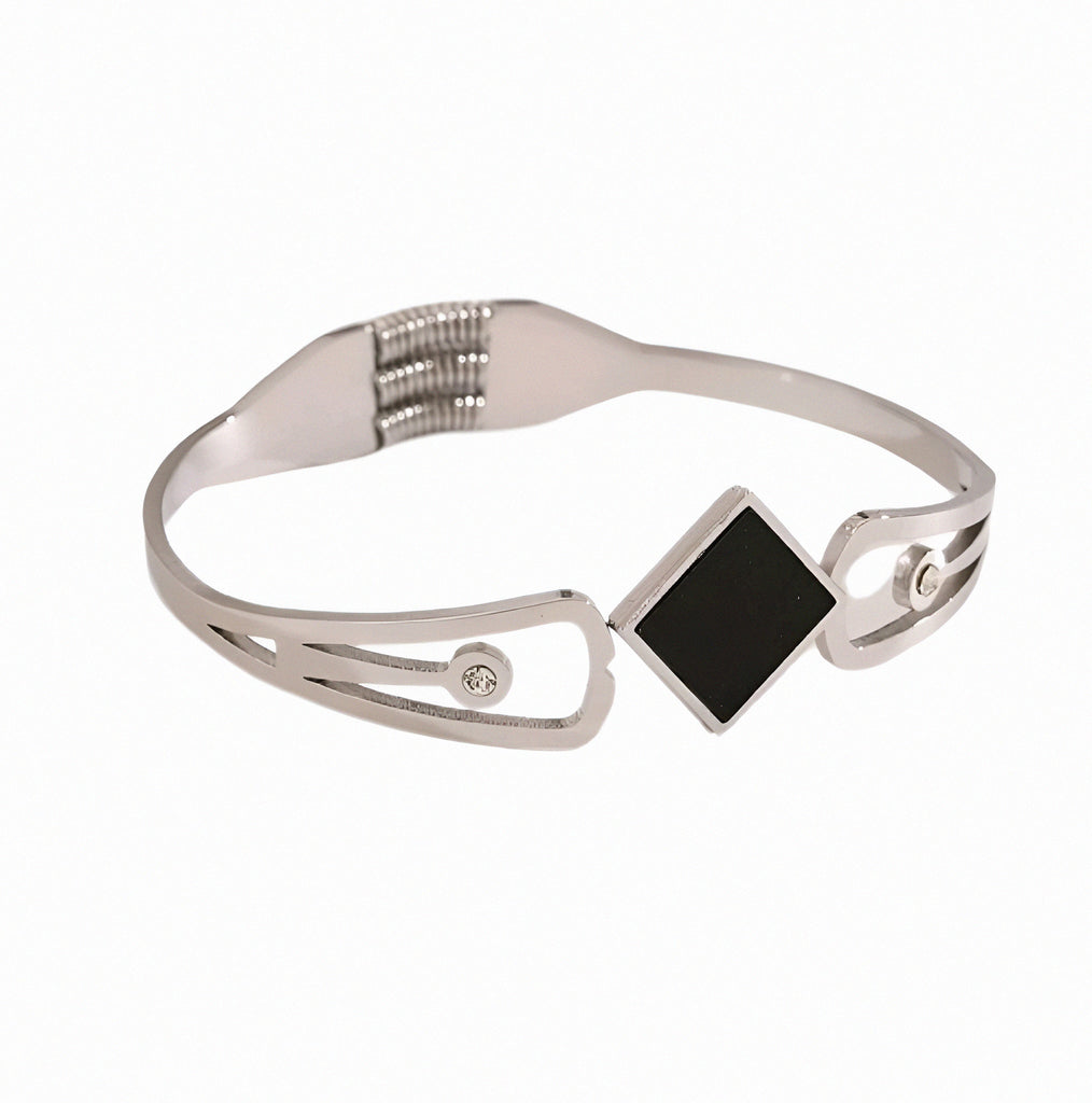 Stainless Steel Black Diamond Bagle