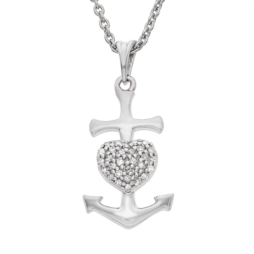 Steling Silver CZ Heart Anchor Necklace