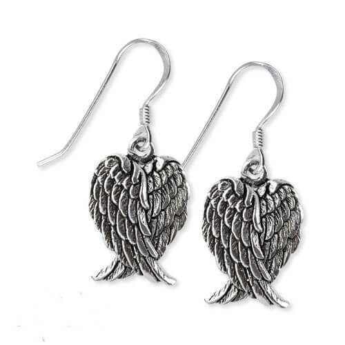 Sterling Silver Protecting Angel Wing Hanging Earrings
