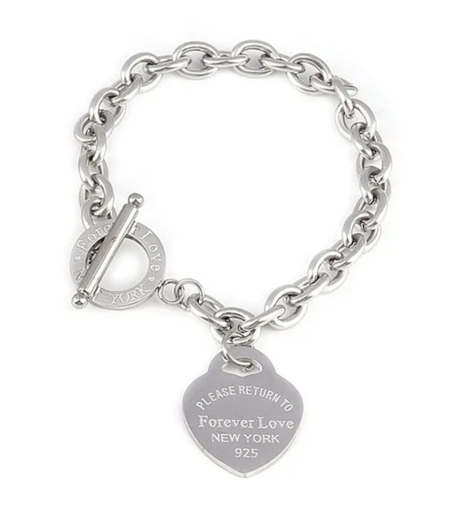 Stainless Steel Forever & Love Heart Bracelet