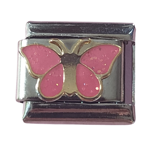 Stainless Steel Pink Butterfly Italian Charm Link