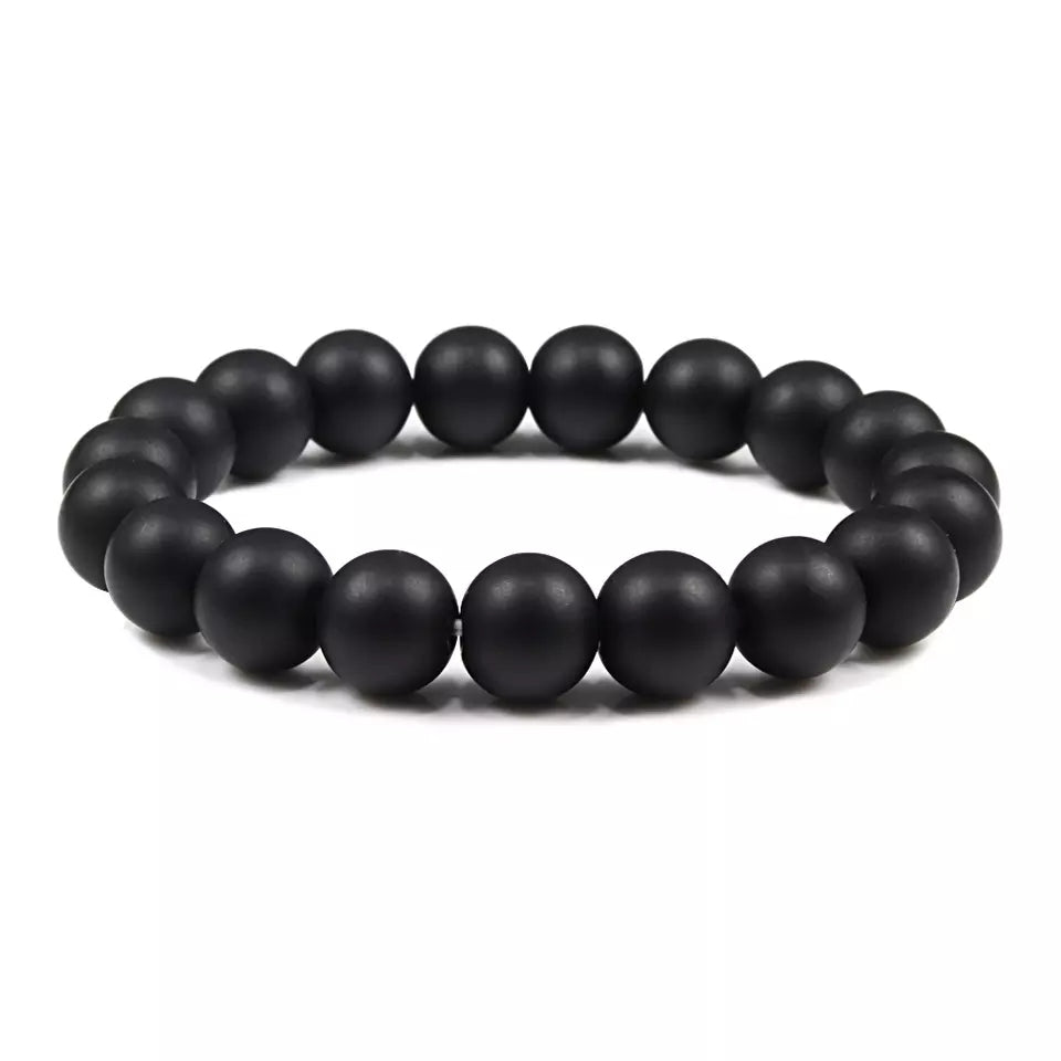 Natural Agate Stone 10mm Matt Black Bracelet