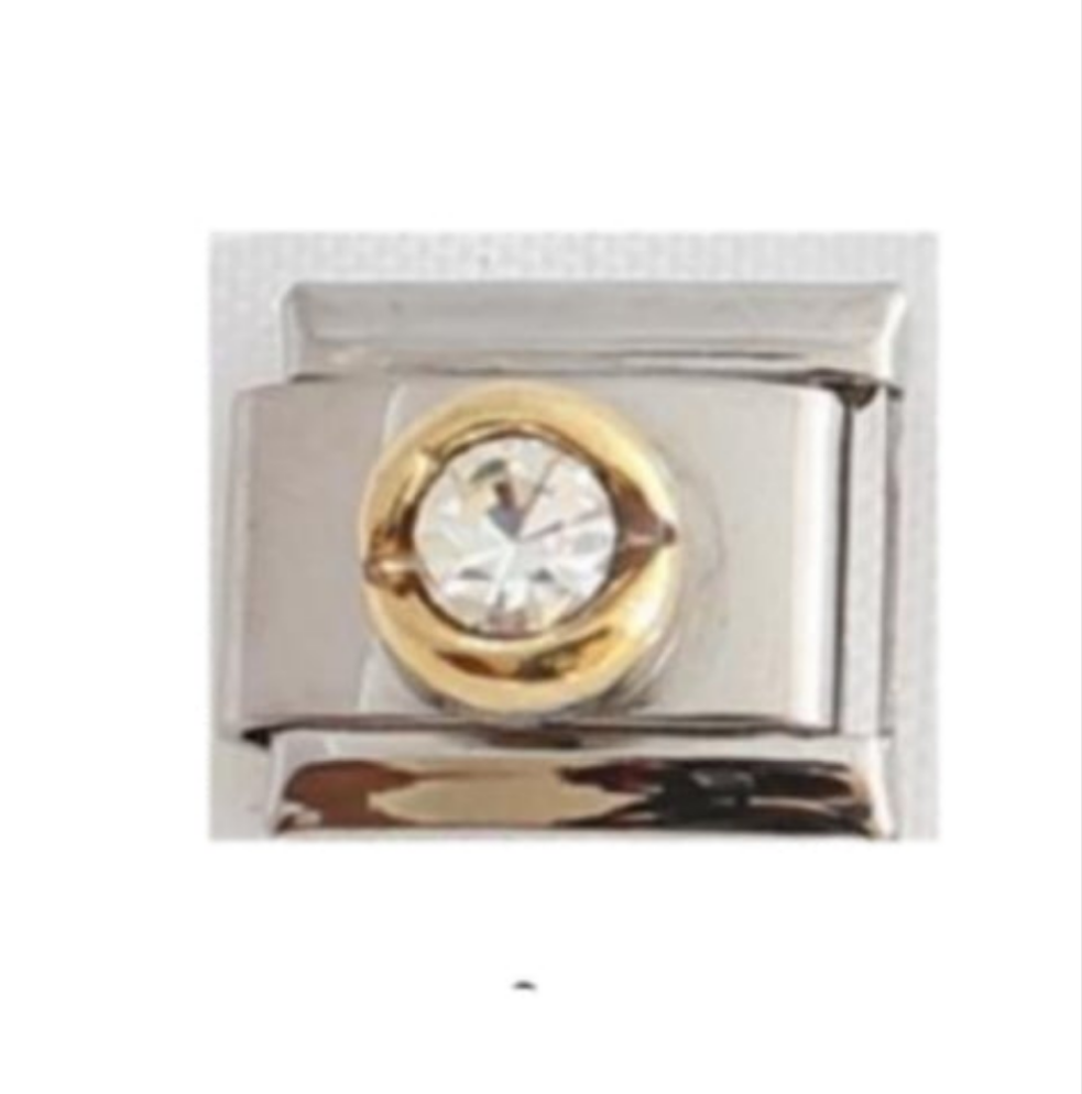 Stainless Steel White CZ Italian Charm Link