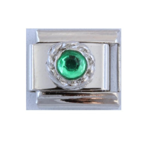 Stainless Steel Green CZ Italian Charm Link 9mm