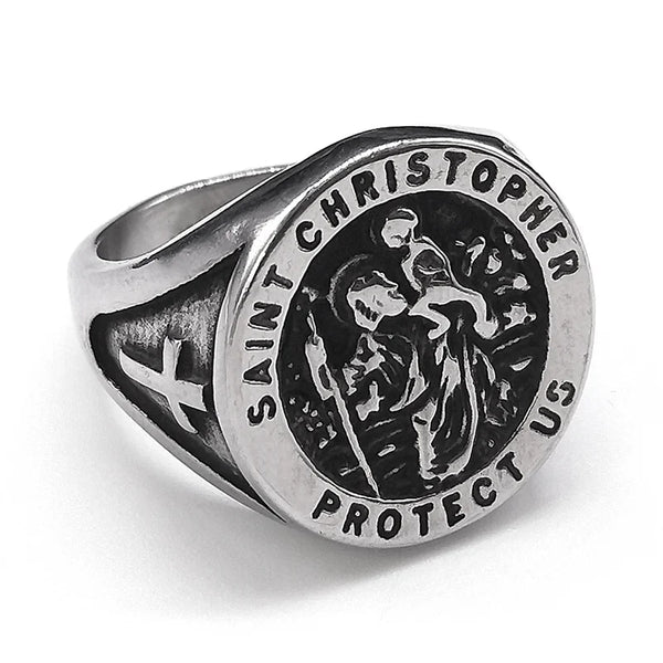 St. Christopher Protect us Stainless Steel Ring