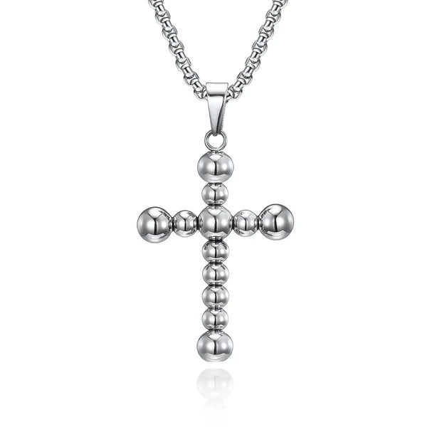 Stainless Steel Beaded Cross Pendant Necklace