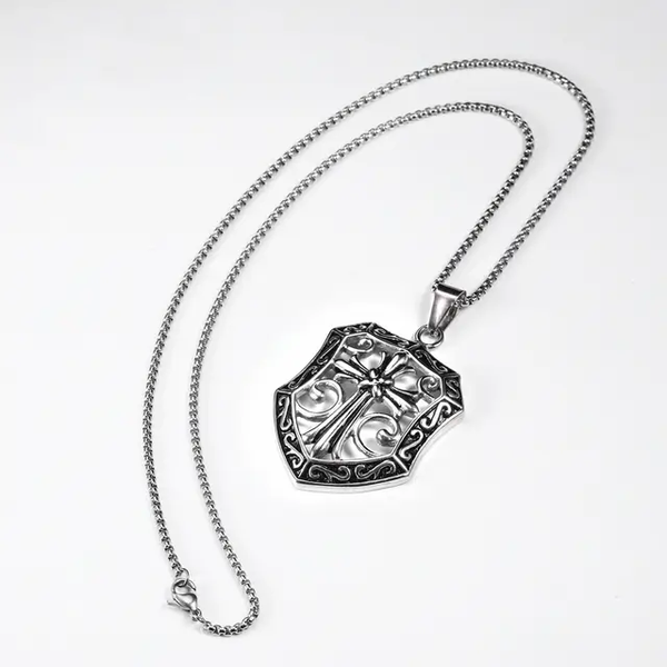 Stainless Steel Shield Cross Pendant Necklace