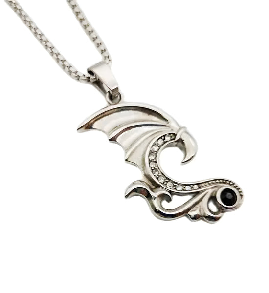 Stainless Steel Dragon Wing Pendant Necklace