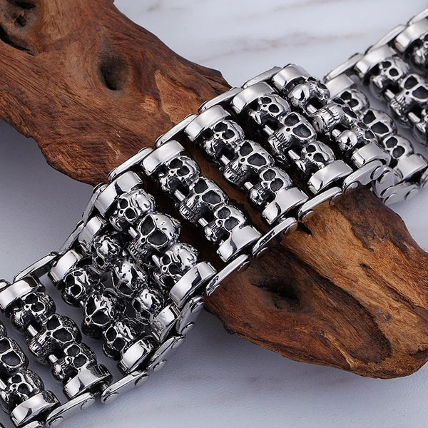 Stainless Steel 30mm Wide Skull Bracelet