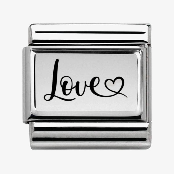 Stainless Steel Engraved Love Charm Link