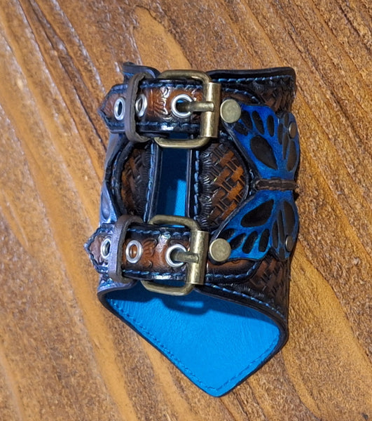 Genuine Leather Handcrafted Custom Wolf Butterfly Cuff Bracelet