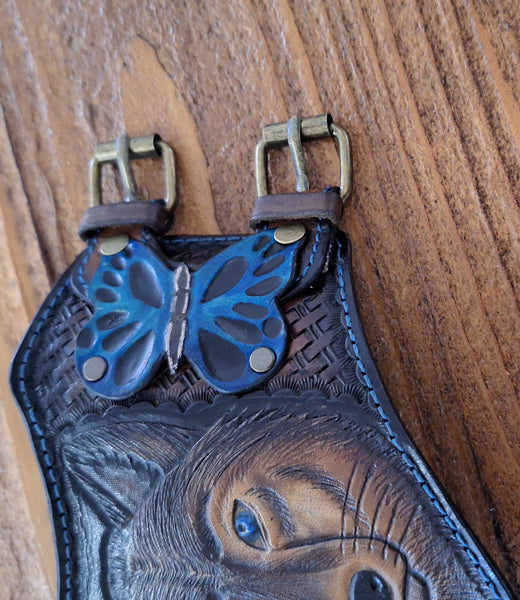 Genuine Leather Handcrafted Custom Wolf Butterfly Cuff Bracelet