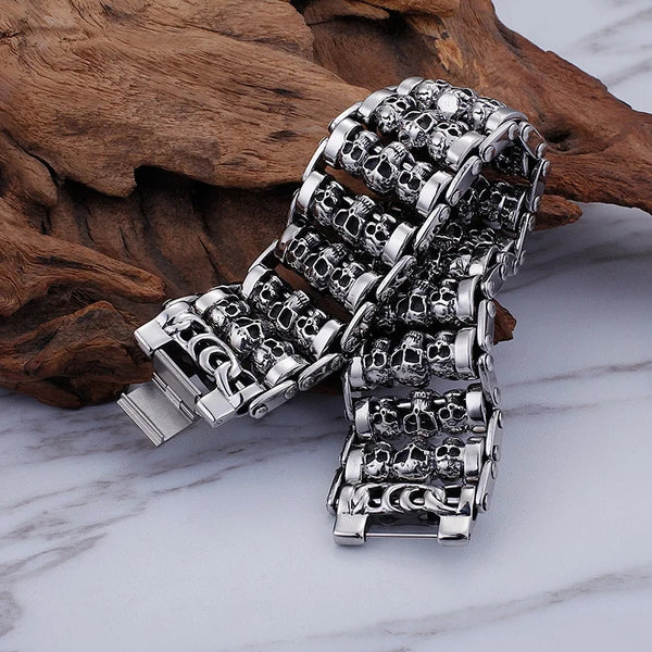 Stainless Steel 30mm Wide Skull Bracelet