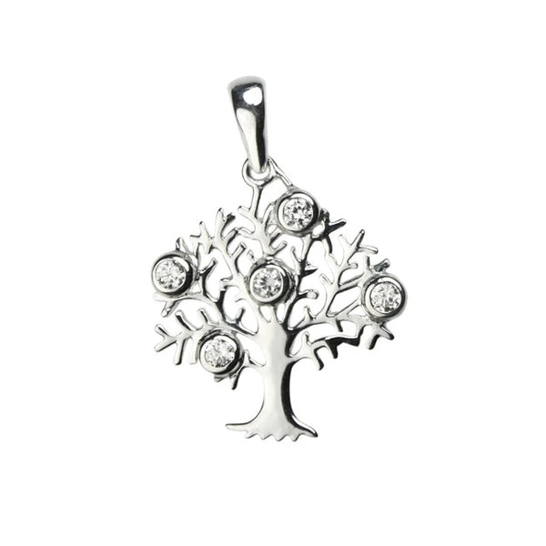 Tree of Life CZ Pendant 24mm Sterling Silver