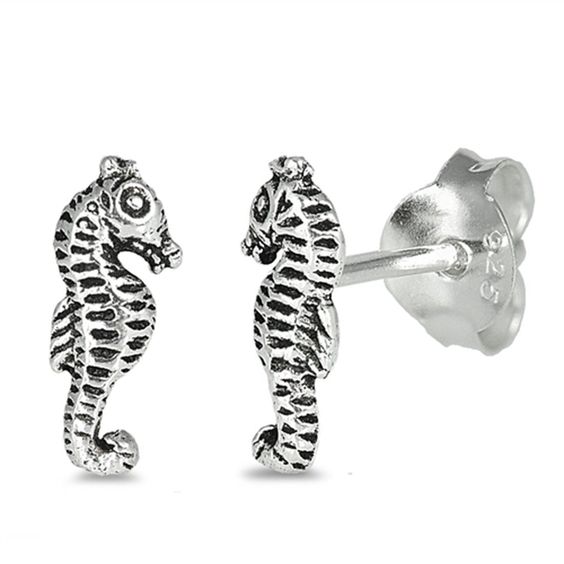 Sterling Silver Seahorse Stud Earrings