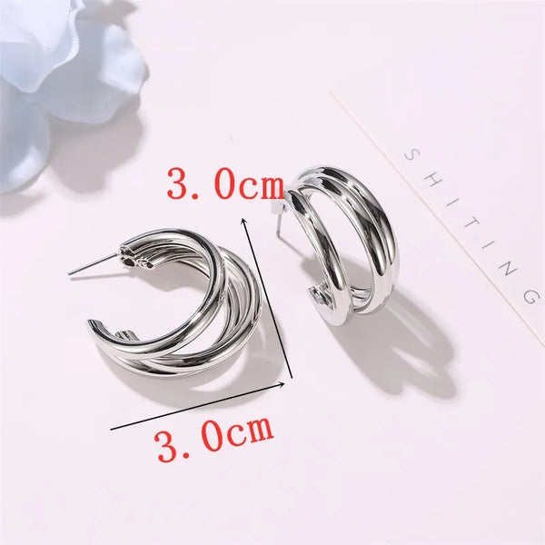 Stainless Steel 3 Rows Hoop Earrings