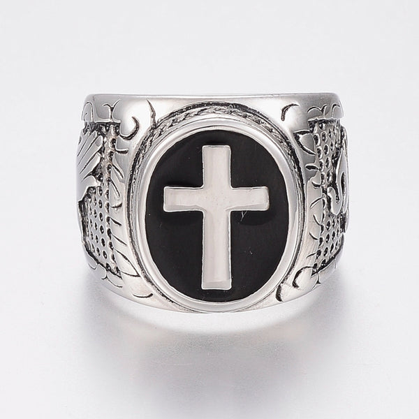 Stainless Steel Cross Signet Ring