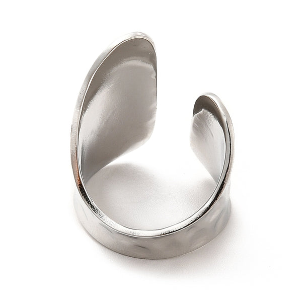 Stainless Steel Textured Wide Flat Open Cuff Ring