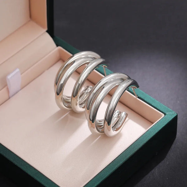 Stainless Steel 3 Rows Hoop Earrings