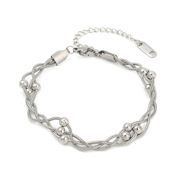 Stainless Steel Multi-strand Bracelet with Bead Accents