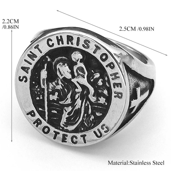 St. Christopher Protect us Stainless Steel Ring