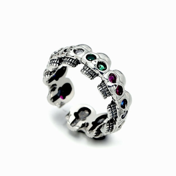 925 Sterling Silver Rhinestones Skull Open Cuff Rings