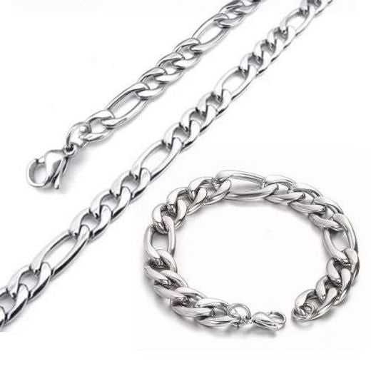 10mm Figaro Chain/Bracelet Set Stainless Steel