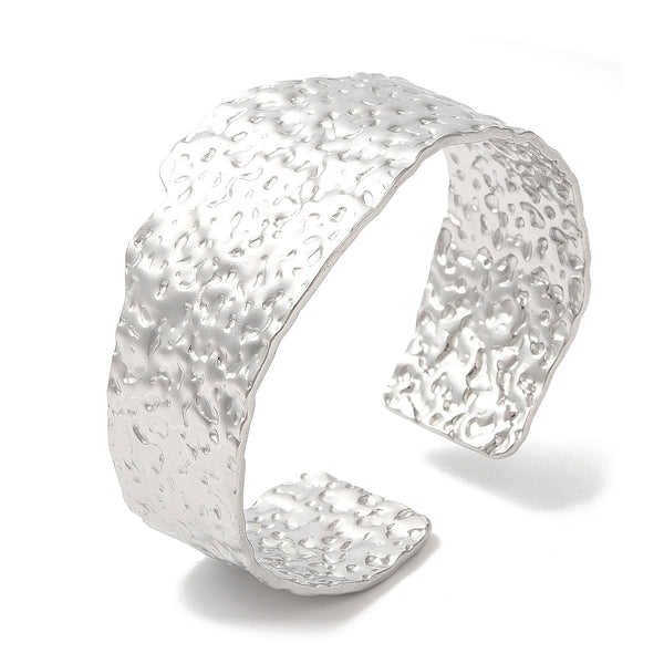 Stainless Steel Hammered Wide Cuff Bangle