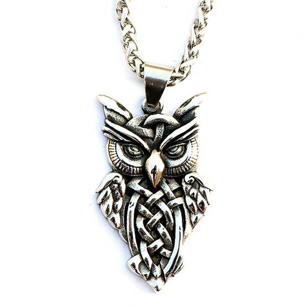 Stainless Steel Celtic Owl Pendant Necklace