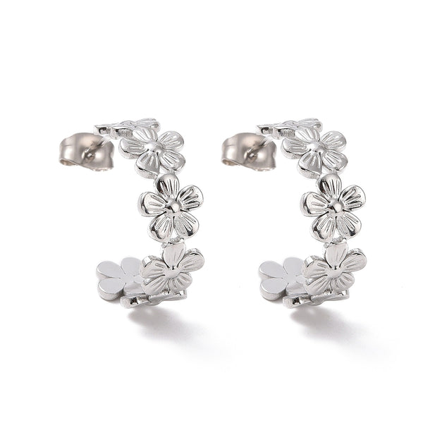 Stainless Steel Flower Hoop Earrings