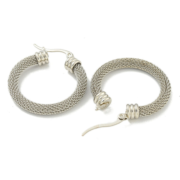 Stainless Steel 34mm Mesh Hoop Earrings