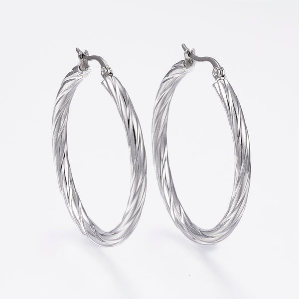 Stainless Steel 40mm Twisted Hoop  Hypoallergenic Earrings