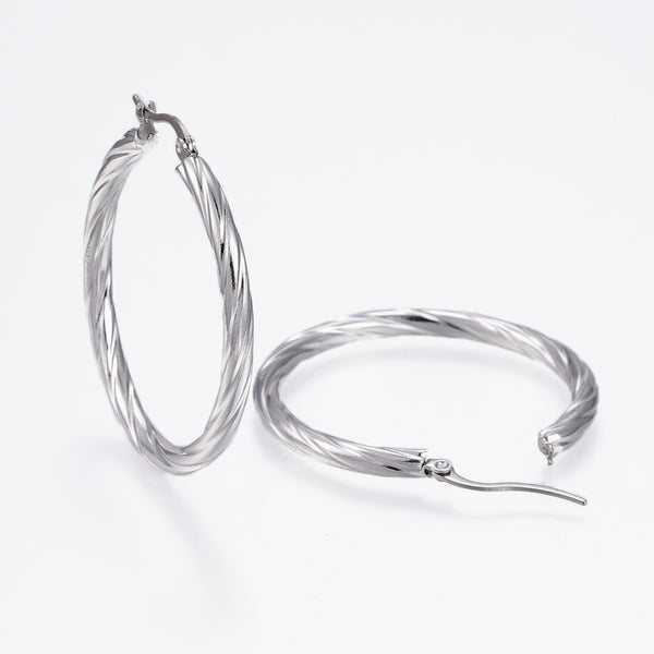 Stainless Steel 40mm Twisted Hoop  Hypoallergenic Earrings