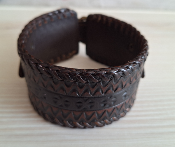 Genuine Leather Buck Stitched Cuff Bracelet