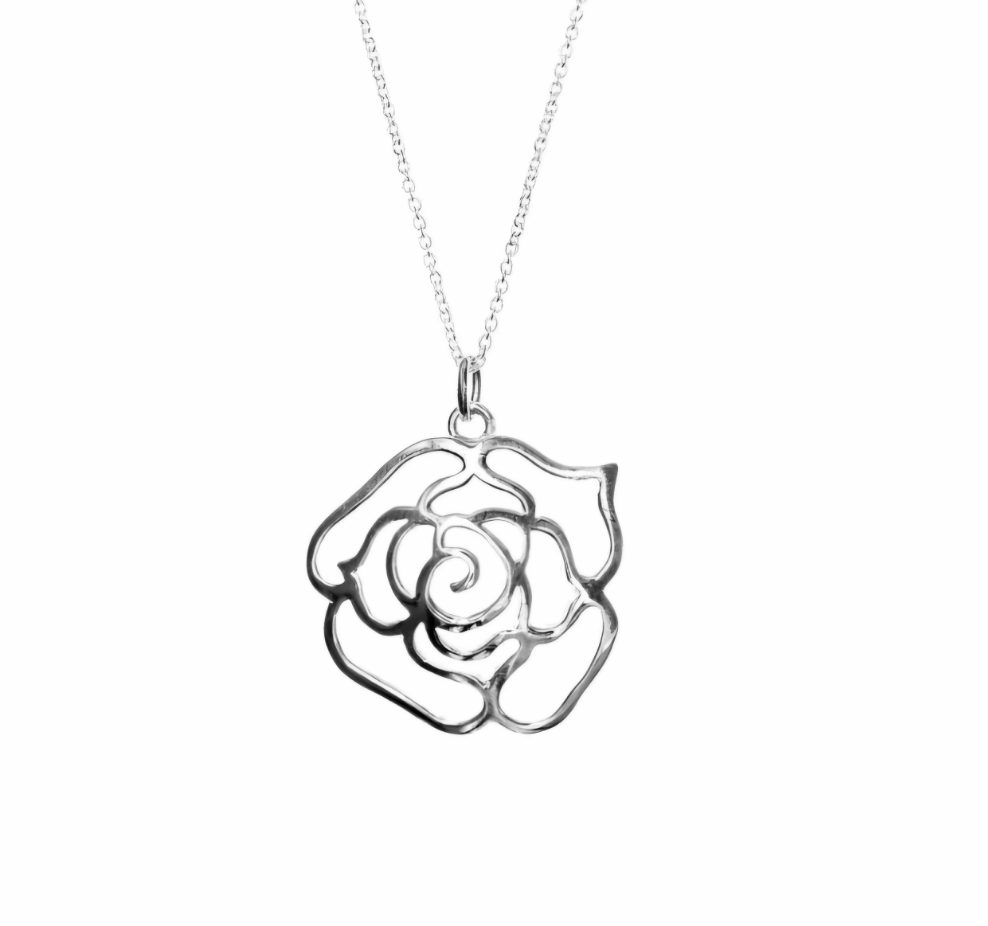 Sterling Silver Rose Pendant Necklace