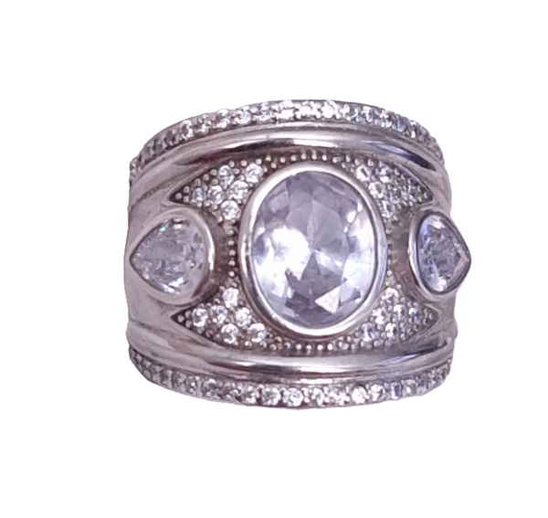 Sterling Silver Statement Ring with CZ