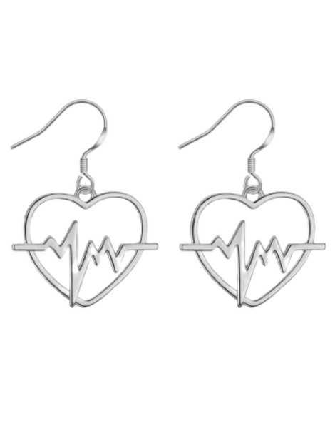 Sterling Silver Heart Beat EKG Earrings