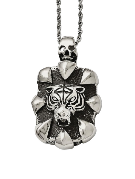 Stainless Steel Tiger Head and Claw Pendant Necklace