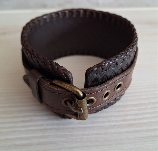 Genuine Leather Buck Stitched Cuff Bracelet