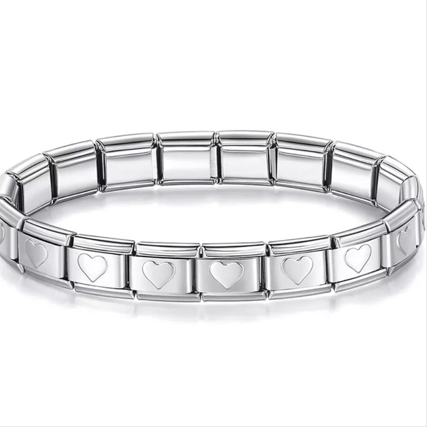 9mm Heart Italian Charm Starter Bracelet Stainless Steel
