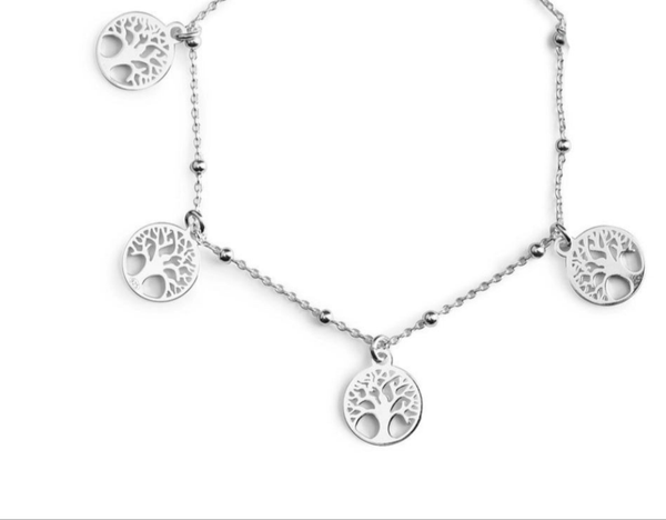 Sterling Silver 4 Tree of Life Charm Anklet