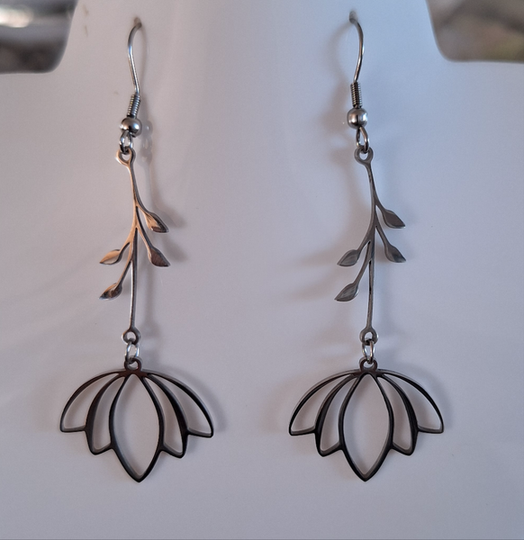 Stainless Steel Flower  Dangling Earrings