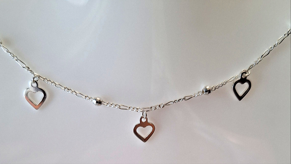 Sterling Silver 3 Heart Anklet