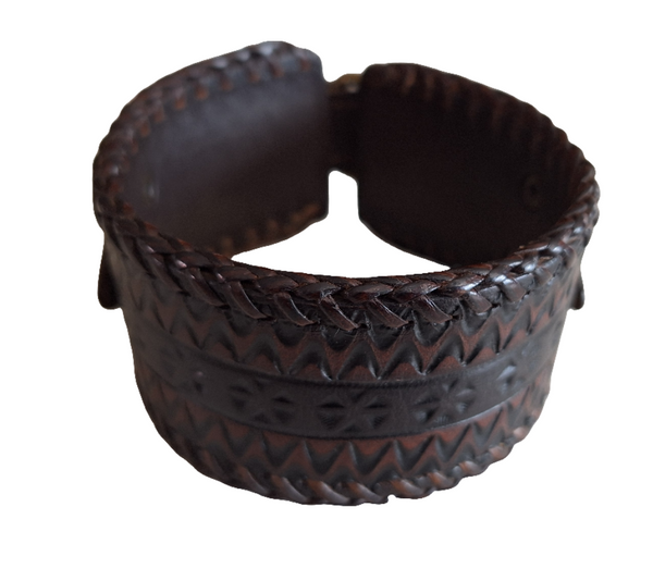 Genuine Leather Buck Stitched Cuff Bracelet