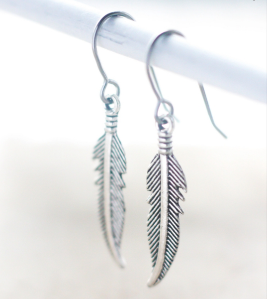 Spirit-Free Bohemian Feather Sterling Silver Dangle Earrings