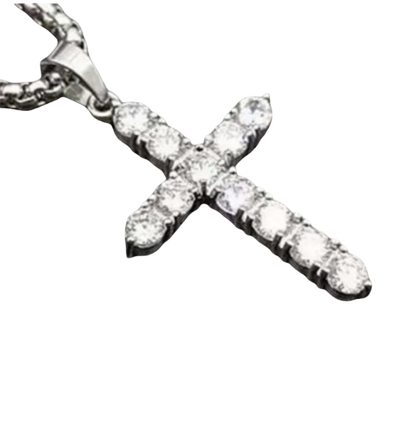 CZ Stainless Steel Cross Pendant Necklace