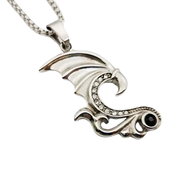 Stainless Steel Dragon Wing Pendant Necklace