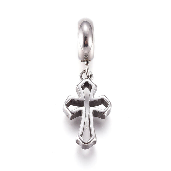 Stainless Steel Pandora Style Dangling Cross Charm