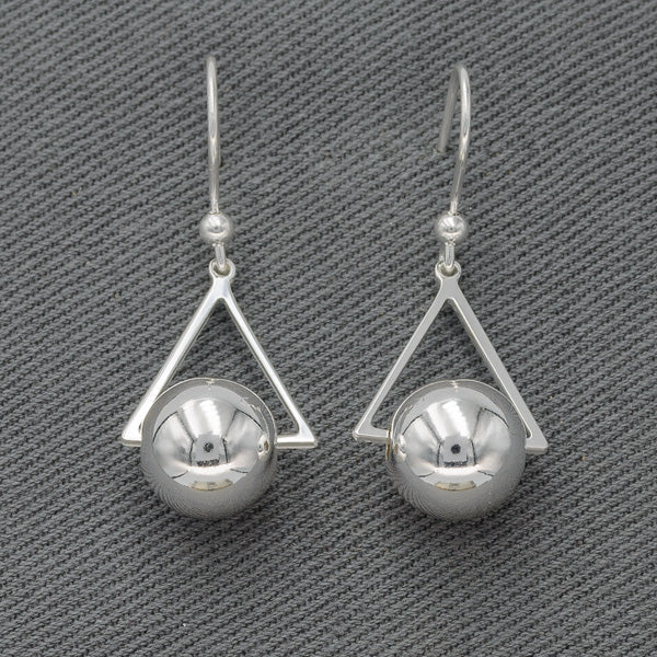 925 Sterling Silver Triangle with Ball Earrings