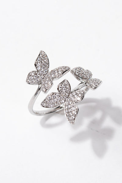 Sterling Silver CZ 3 Butterflies Ring